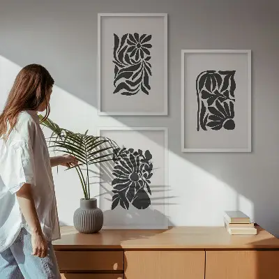 Abstrakta växtmönster set om 3 tavlor