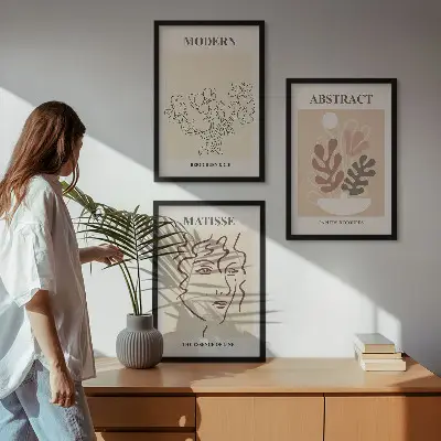 Moderna växtlinjer tavelset med ramar