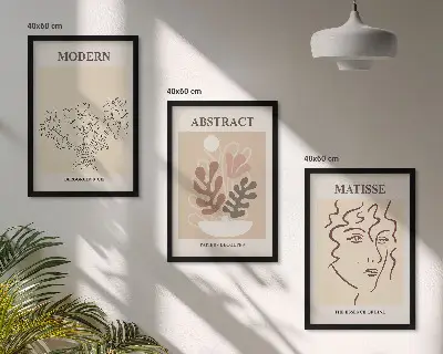Moderna växtlinjer tavelset med ramar