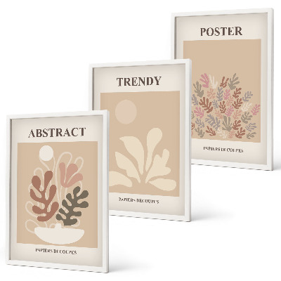 Set om 3 tavlor Växtmotiv beige brun