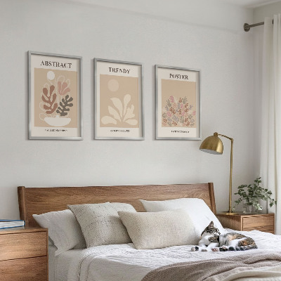 Set om 3 tavlor Växtmotiv beige brun
