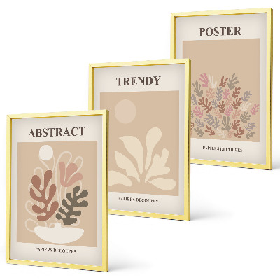 Set om 3 tavlor Växtmotiv beige brun