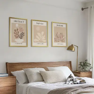 Tavelset med växtmotiv i beige och brunt