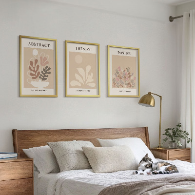 Set om 3 tavlor Växtmotiv beige brun