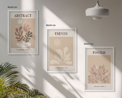 Set om 3 tavlor Växtmotiv beige brun