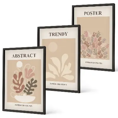 Tavelset med växtmotiv i beige och brunt