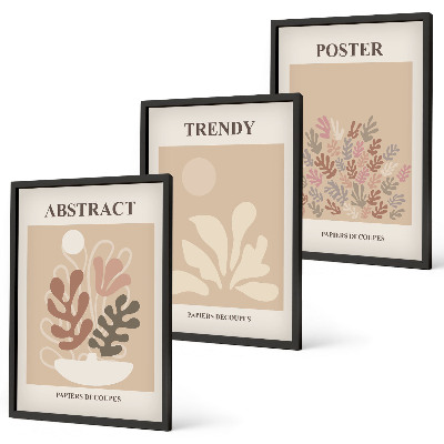 Set om 3 tavlor Växtmotiv beige brun
