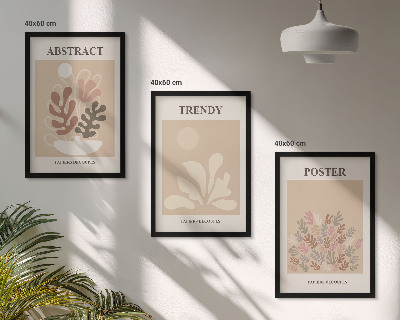 Set om 3 tavlor Växtmotiv beige brun