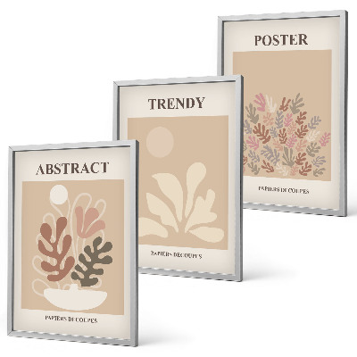 Set om 3 tavlor Växtmotiv beige brun