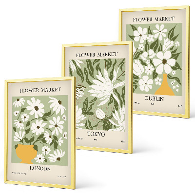 Tavelset ovanför soffa Blommönster London Tokyo Dublin