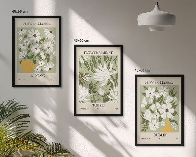 Tavelset ovanför soffa Blommönster London Tokyo Dublin