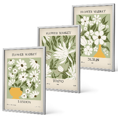 Tavelset ovanför soffa Blommönster London Tokyo Dublin