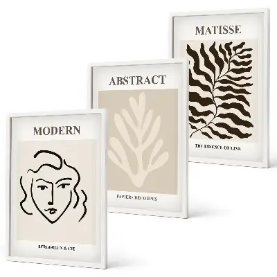 Matisse ansikts- och bladkonst set om 3 tavlor
