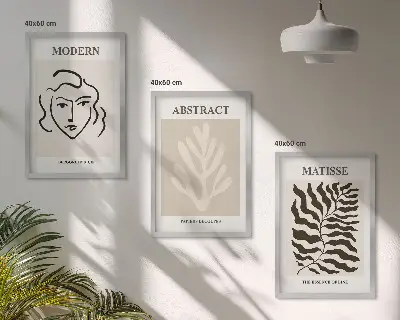 Matisse ansikts- och bladkonst set om 3 tavlor