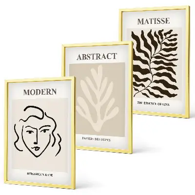 Matisse ansikts- och bladkonst set om 3 tavlor