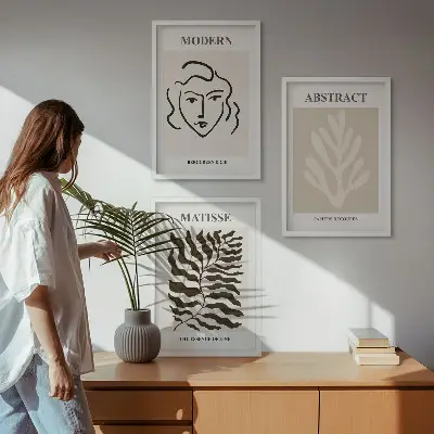 Matisse ansikts- och bladkonst set om 3 tavlor