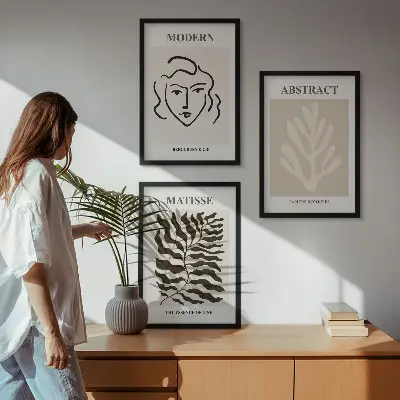 Matisse ansikts- och bladkonst set om 3 tavlor
