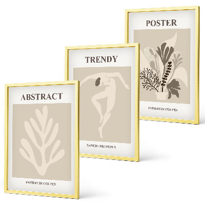 Set om 3 tavlor Blommönster beige brun