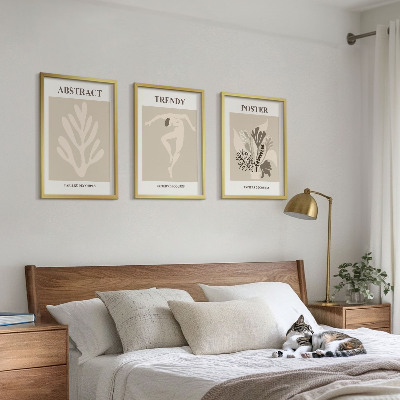 Set om 3 tavlor Blommönster beige brun