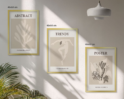 Set om 3 tavlor Blommönster beige brun
