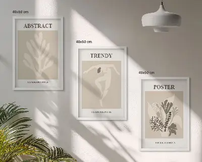 Tavelset med blommönster beige och brun nyans i tre delar