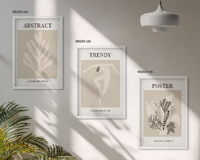 Set om 3 tavlor Blommönster beige brun
