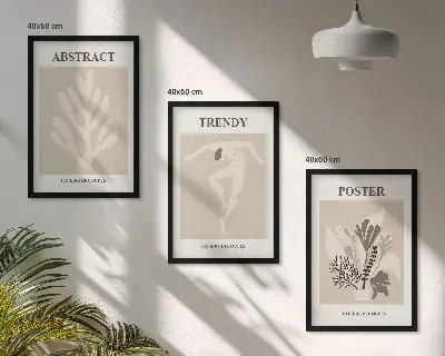 Tavelset med blommönster beige och brun nyans i tre delar