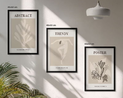 Set om 3 tavlor Blommönster beige brun