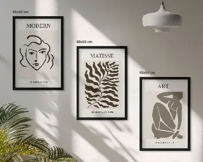Tavelset för väggen ovanför soffan grafisk konst med linjer och karaktärer