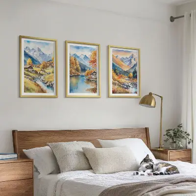 Höstens berg, flodhus set om 3 tavlor