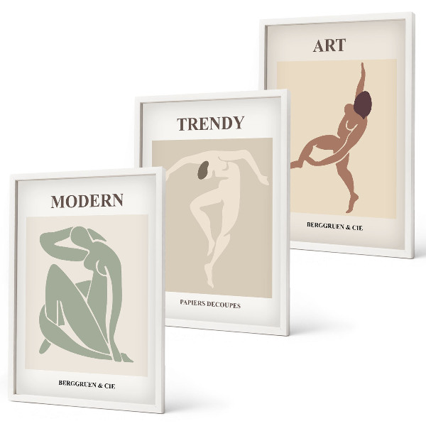Set om 3 tavlor Snygga karaktärer i minimalism