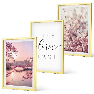 Tavelset med blommor och bro motiv för vägg ovanför soffa