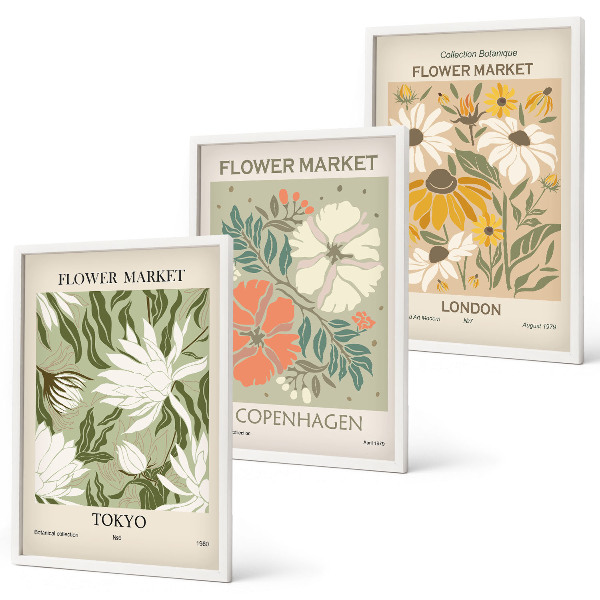 Tavelpaket med ramar Blommotiv från städer runt om i världen
