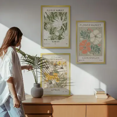 Tavelset med ram blommotiv med städer från hela världen