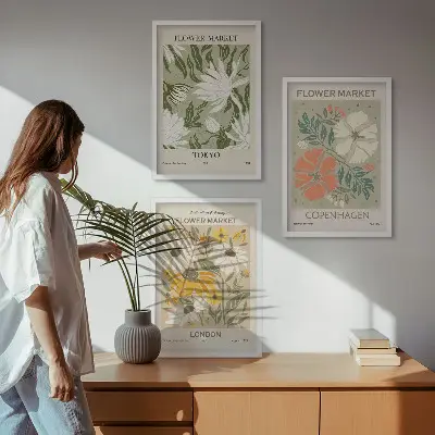 Tavelset med ram blommotiv med städer från hela världen