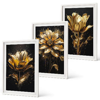 Set om 3 tavlor Gula blommor på en mörk bakgrund