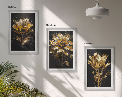 Set om 3 tavlor Gula blommor på en mörk bakgrund