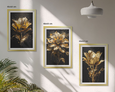 Set om 3 tavlor Gula blommor på en mörk bakgrund