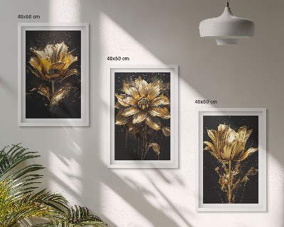 Set om 3 tavlor Gula blommor på en mörk bakgrund