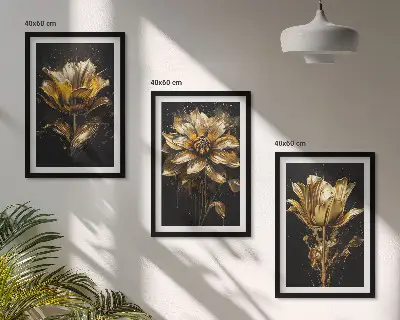 Gula blommor på en mörk bakgrund tavlor i set om 3