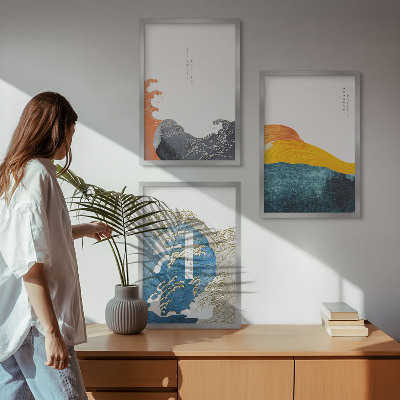 Tavelset ovanför soffa Vågor av japansk grafisk stil