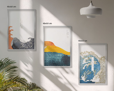 Tavelset ovanför soffa Vågor av japansk grafisk stil