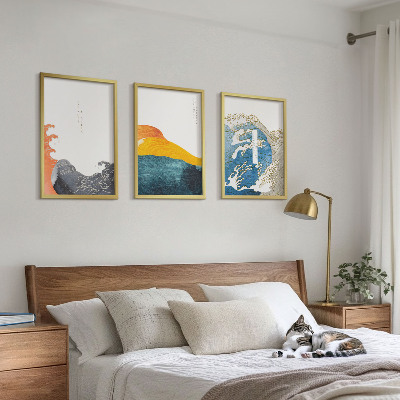 Tavelset ovanför soffa Vågor av japansk grafisk stil