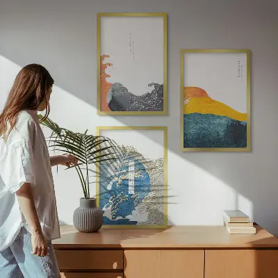 Tavelset motiv vågor i japansk stil tavelset för vägg ovanför soffa