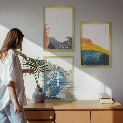 Tavelset ovanför soffa Vågor av japansk grafisk stil