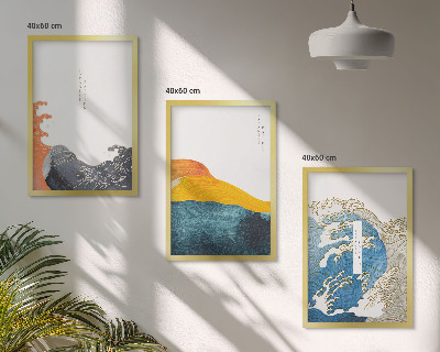 Tavelset ovanför soffa Vågor av japansk grafisk stil