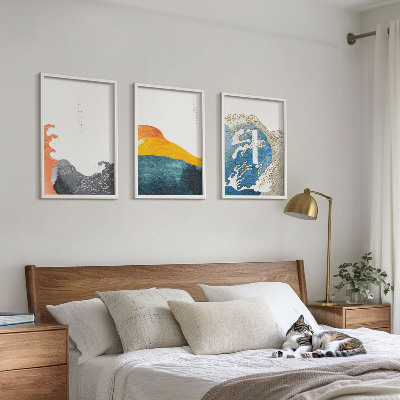 Tavelset ovanför soffa Vågor av japansk grafisk stil