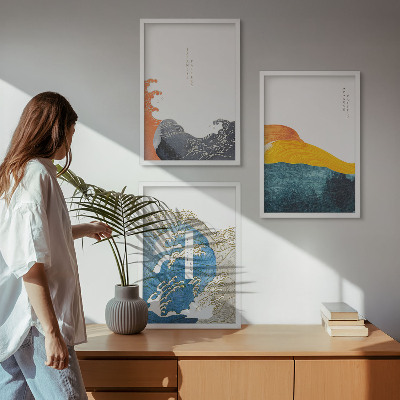 Tavelset ovanför soffa Vågor av japansk grafisk stil