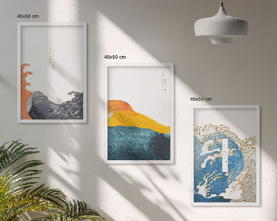 Tavelset ovanför soffa Vågor av japansk grafisk stil