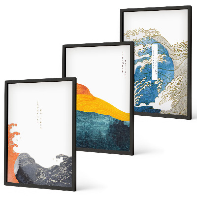 Tavelset ovanför soffa Vågor av japansk grafisk stil